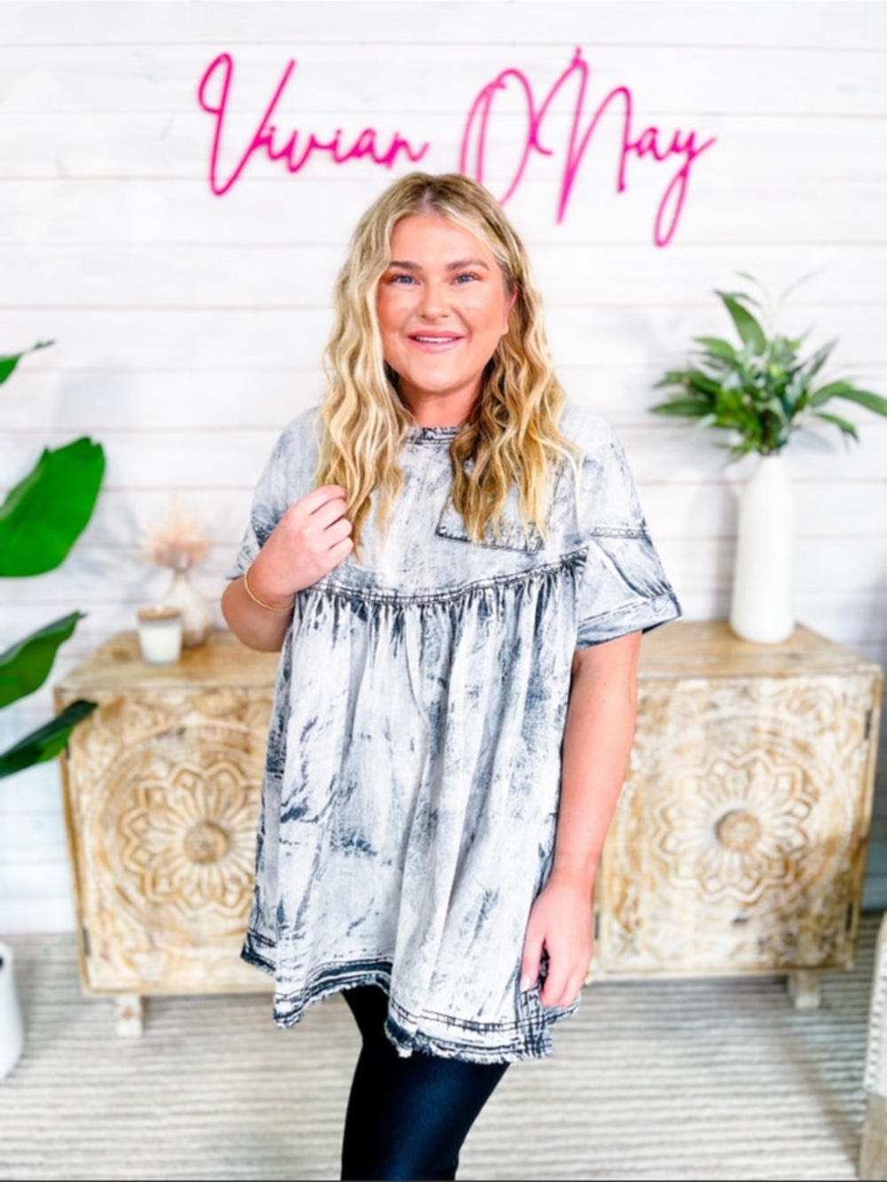 Oli & Hali Washed Blue Tie-Dye Peplum Tunic